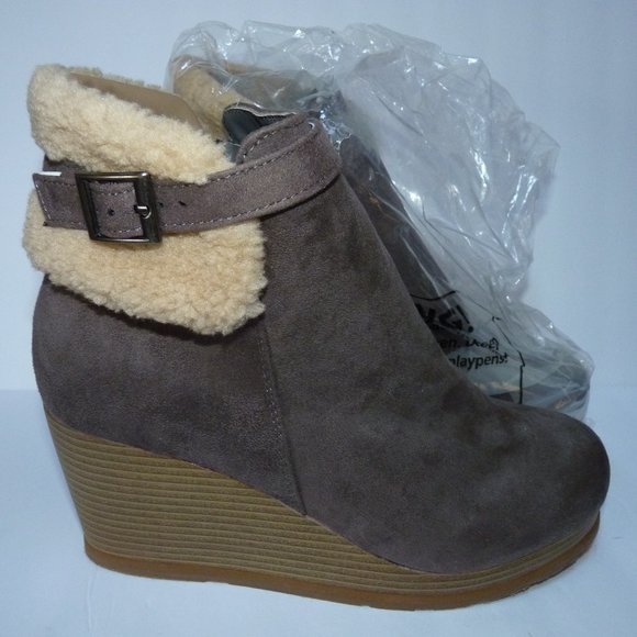 sherpa wedge booties